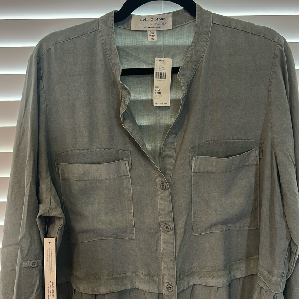 NWT-Anthropologie -Cloth and stone-Size-1X-Gray Button-Down Dress- - Picture 12 of 16